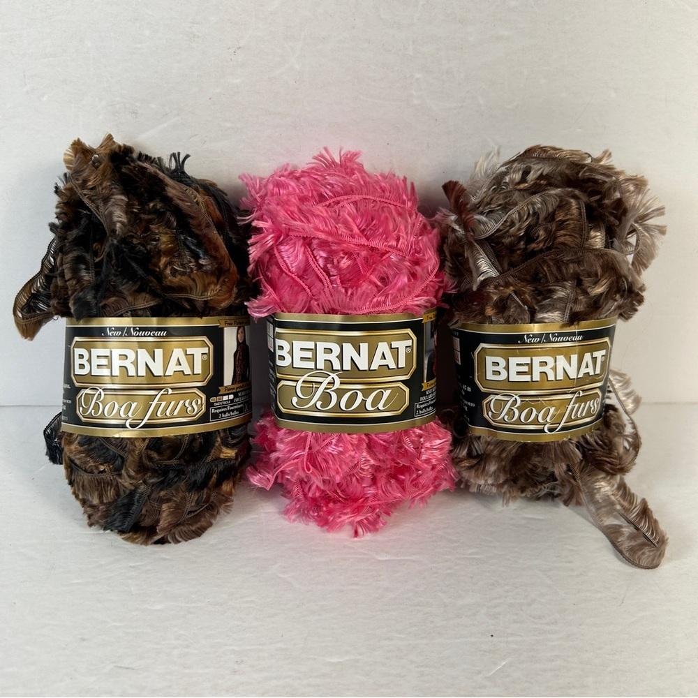 Rare Discontinued Bernat Boa Furs Lot (3) Pink & Brown Earth Y2K Eyelash Yarn